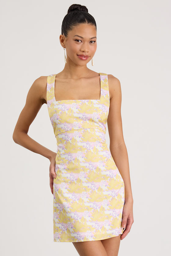 Truly the Cutest White Multi Satin Square Neck Mini Dress 1
