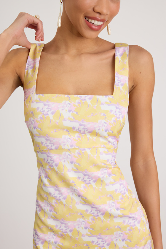 Truly the Cutest White Multi Satin Square Neck Mini Dress 2