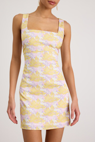 Truly the Cutest White Multi Satin Square Neck Mini Dress 6