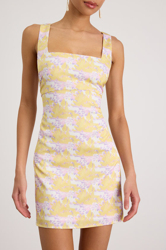 Truly the Cutest White Multi Satin Square Neck Mini Dress 6