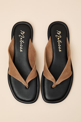 Mirage Taupe Suede Leather Thong Sandals 1