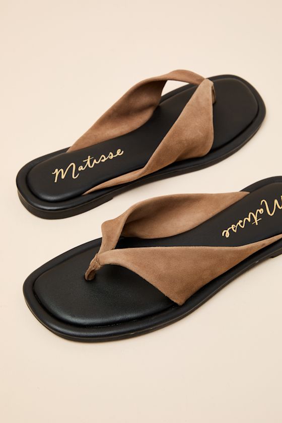 Mirage Taupe Suede Leather Thong Sandals 2