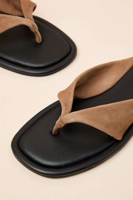 Mirage Taupe Suede Leather Thong Sandals - thumbnail 6