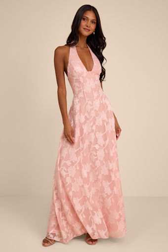 Maira Blush Pink Floral Burnout Halter Maxi Dress 1