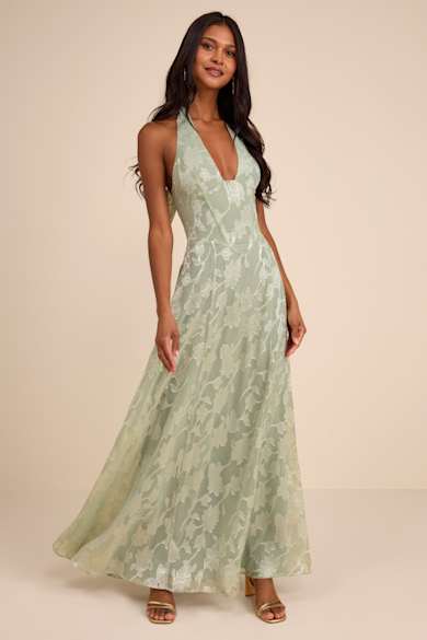green bridesmaid dresses lulus Danae Sage Green Floral Jacquard Strapless Maxi Dress