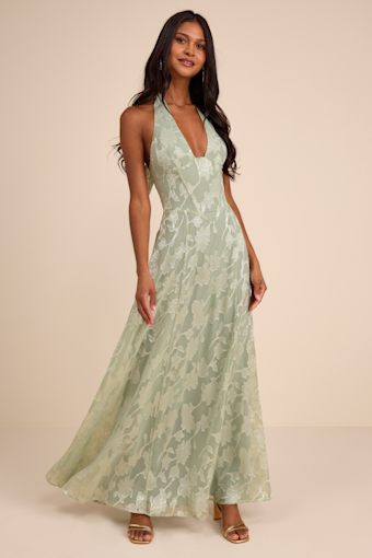 Maira Sage Floral Burnout Halter Maxi Dress 1