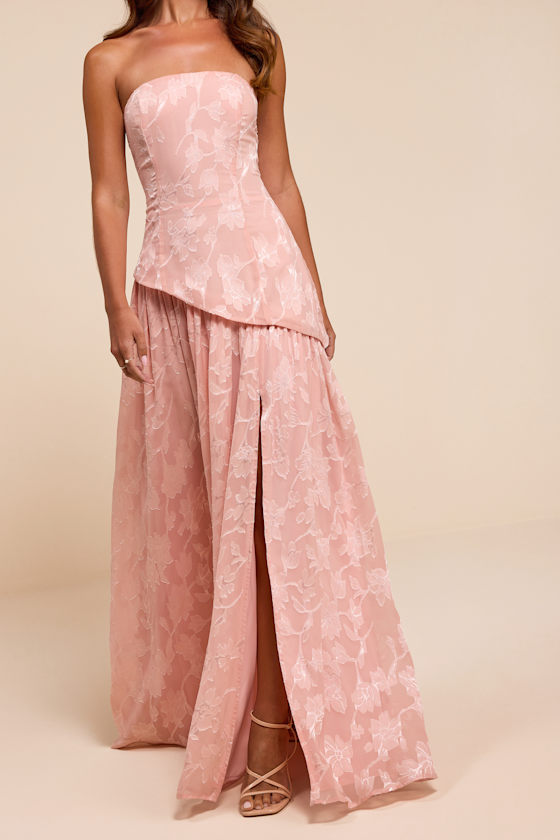 Allison Pink Floral Burnout Drop Waist Maxi Dress 2