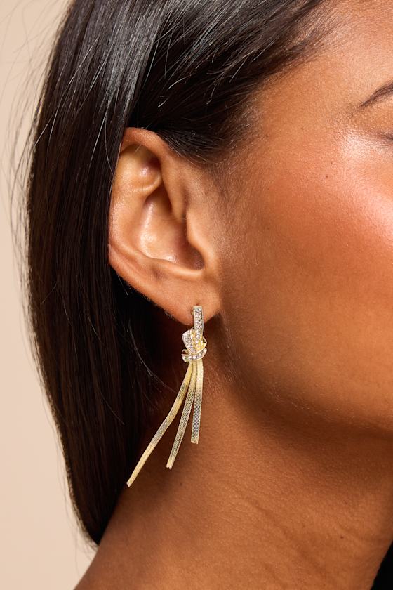 Jayne Gold Rhinestone Fringe Drop Earrings 1