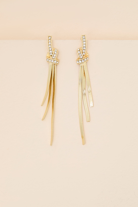 Jayne Gold Rhinestone Fringe Drop Earrings 2