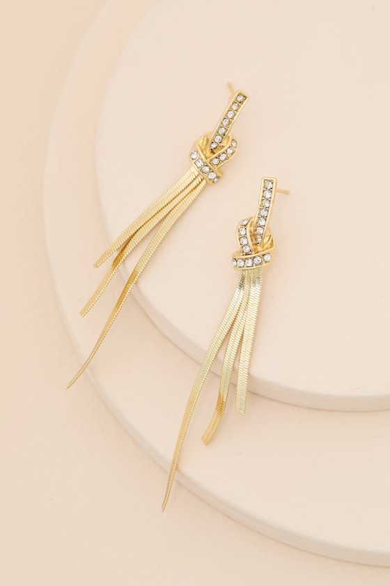 Jayne Gold Rhinestone Fringe Drop Earrings - thumbnail 4