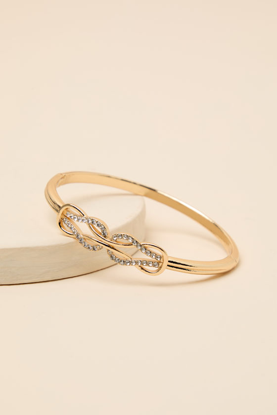 Trevena Gold Rhinestone Knotted Bangle Bracelet 2