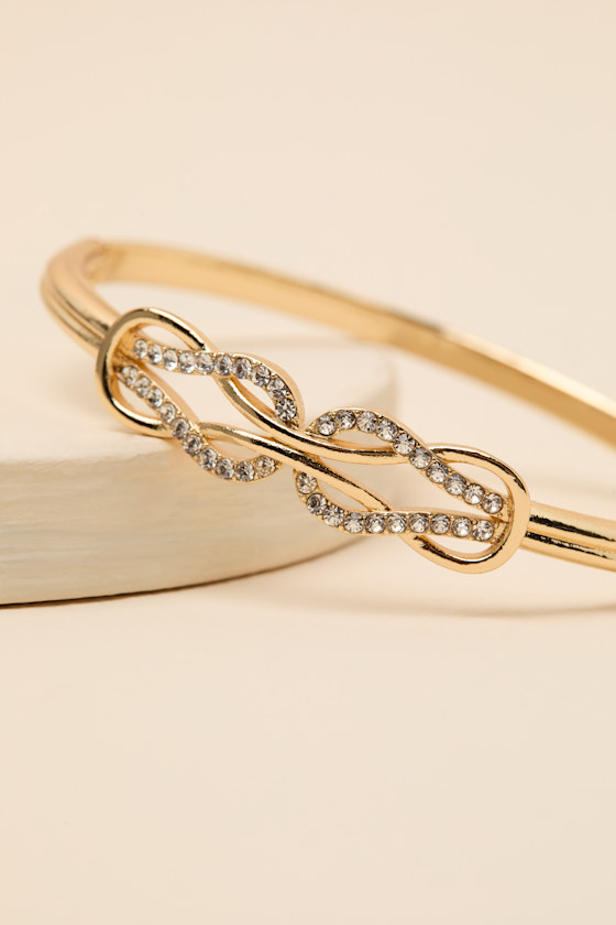 Trevena Gold Rhinestone Knotted Bangle Bracelet - thumbnail 4