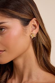Imelda Gold Rhinestone Flower Earrings 1