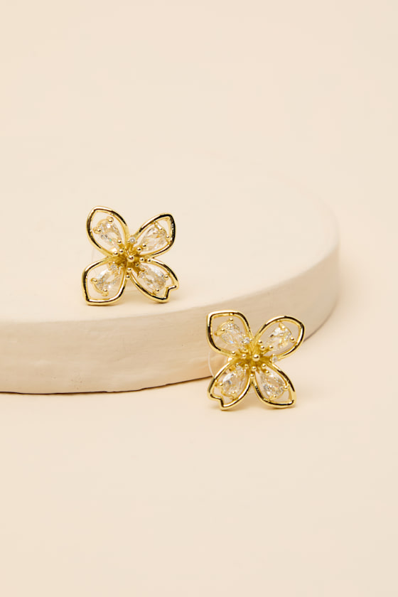 Imelda Gold Rhinestone Flower Earrings 2