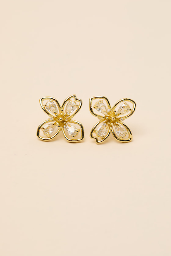 Imelda Gold Rhinestone Flower Earrings - thumbnail 4