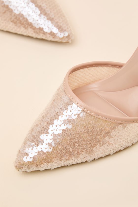 Latasha Light Nude Sequin Pointed-Toe Ankle Strap Pumps - thumbnail 6