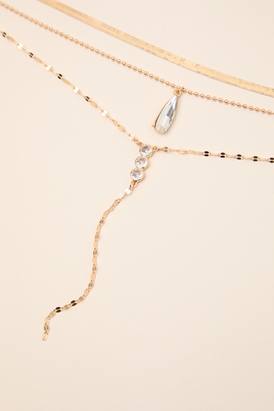 Malana Gold Rhinestone Layered Lariat Necklace 1