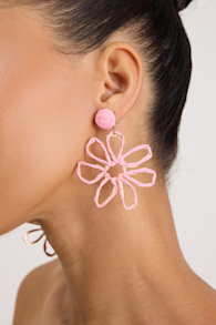 Paulina Pink Raffia Flower Earrings 1