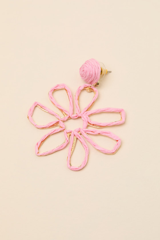 Paulina Pink Raffia Flower Earrings - thumbnail 4