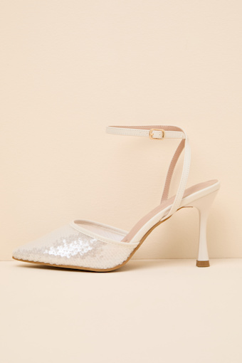 Latasha Ivory Sequin Pointed-Toe Ankle Strap Pumps 1