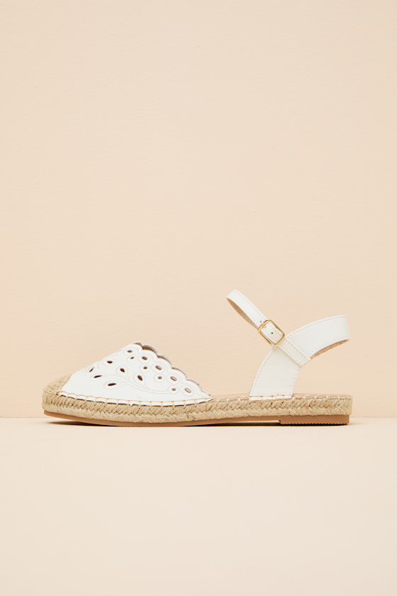 Meeka White Ankle Strap Flatform Espadrilles