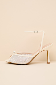 Pixie Ivory Rhinestone Ankle Strap Peep-Toe Heels 1