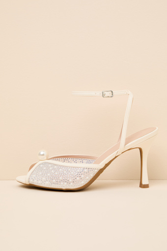 Pixie Ivory Rhinestone Ankle Strap Peep-Toe Heels 1