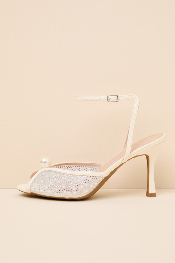Pixie Ivory Rhinestone Ankle Strap Peep-Toe Heels 1