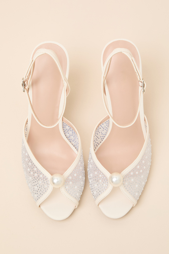 Pixie Ivory Rhinestone Ankle Strap Peep-Toe Heels 2