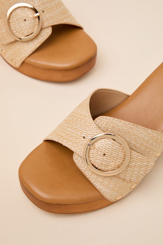 Joplin Beige Raffia Platform Slide Sandals - thumbnail 6