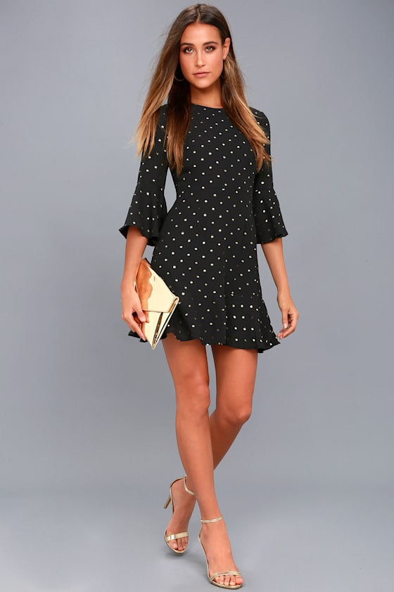Heavy Metal Heart Black And Gold Polka Dot Print Dress 2
