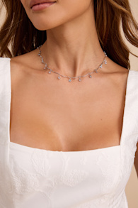 Fotini Silver Rhinestone Chain Necklace 1
