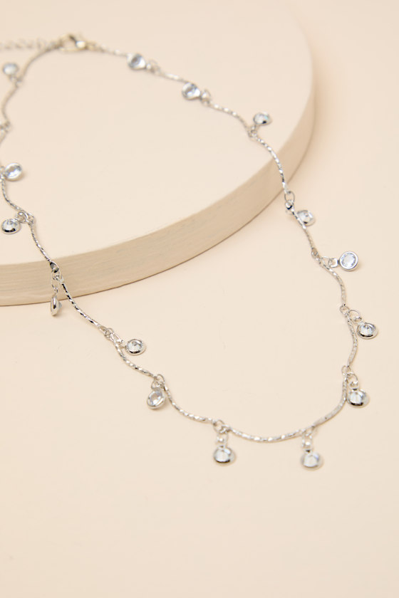 Fotini Silver Rhinestone Chain Necklace 2