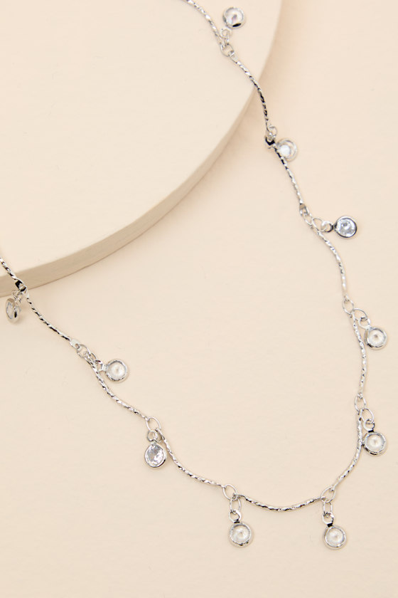Fotini Silver Rhinestone Chain Necklace - thumbnail 4