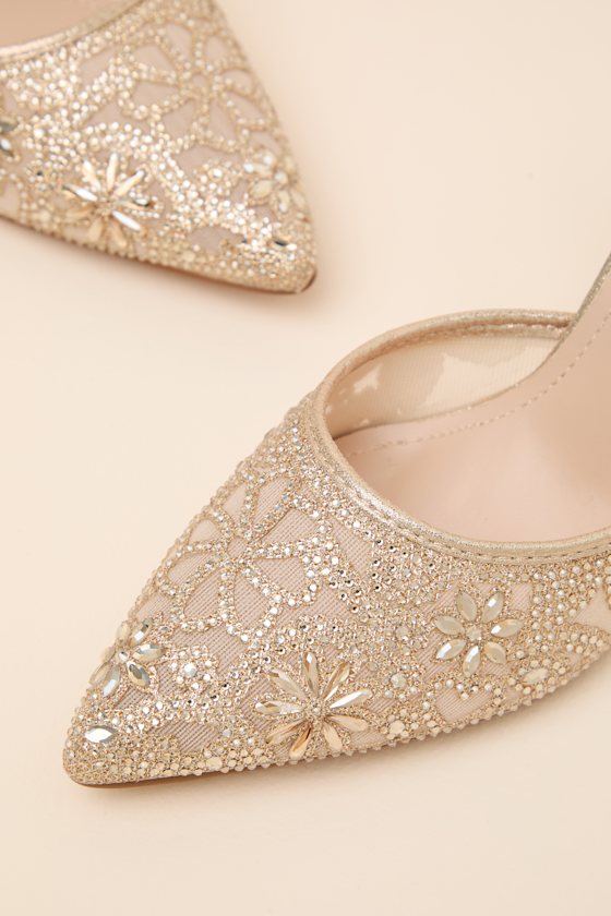 Fierria Champagne Rhinestone Pointed-Toe Ankle Strap Pumps - thumbnail 6