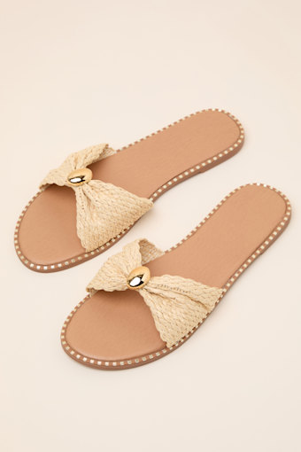 Robby Beige Raffia Slide Sandals 1