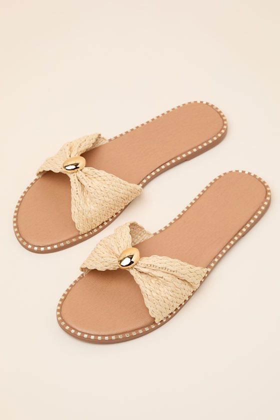 Robby Beige Raffia Slide Sandals 1