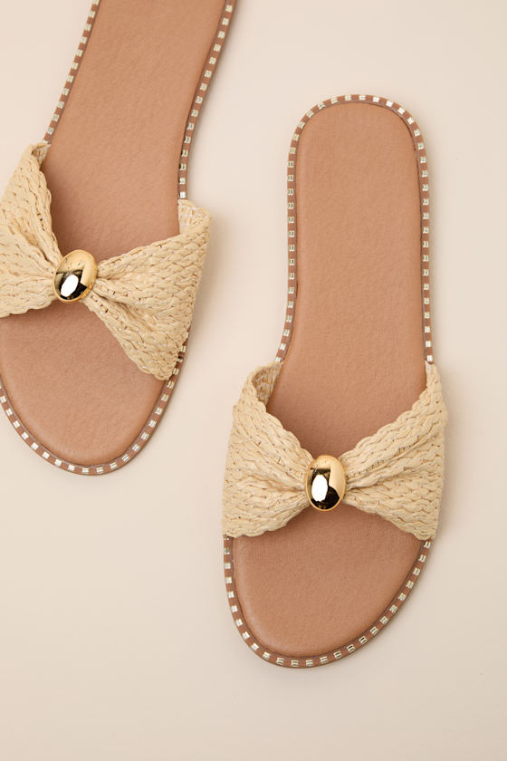 Robby Beige Raffia Slide Sandals 2