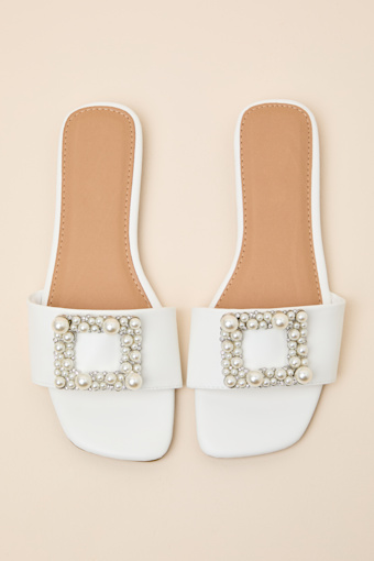 Lucinda White Pearl Slide Sandals 1