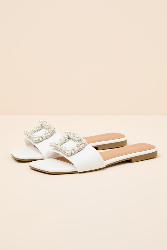 Lucinda White Pearl Slide Sandals 2