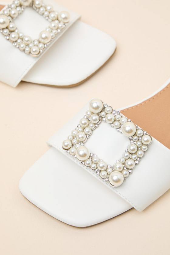 Lucinda White Pearl Slide Sandals 3