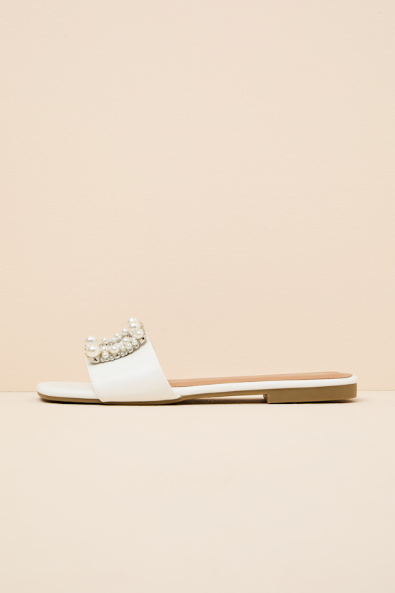 Lucinda White Pearl Slide Sandals - thumbnail 6