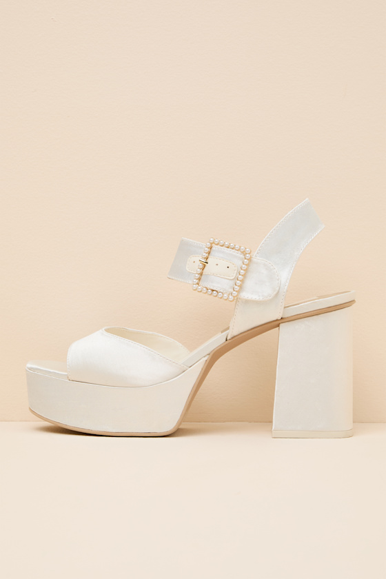 Bobby True White Satin Platform High Heel Sandals 1