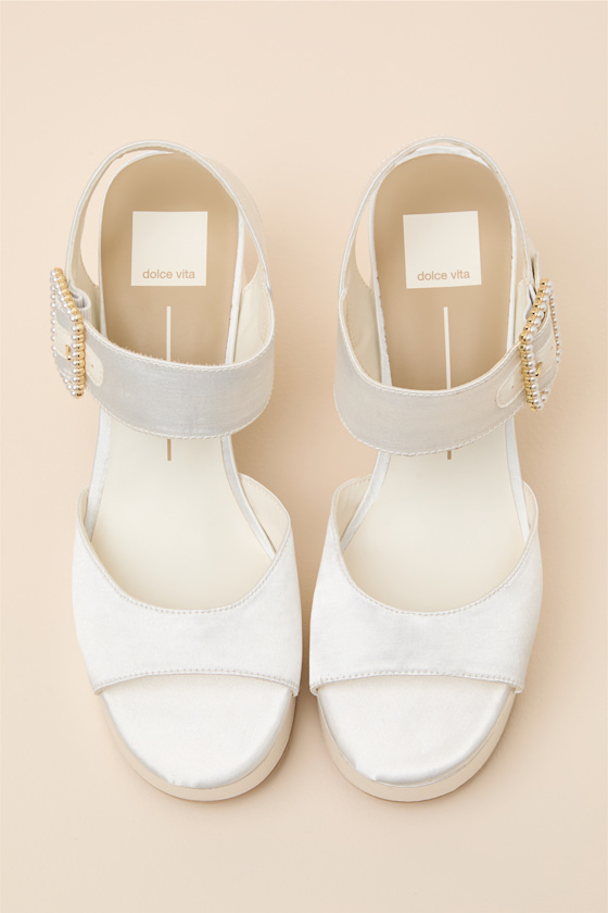 Bobby True White Satin Platform High Heel Sandals 2