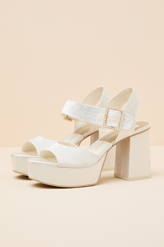 Bobby True White Satin Platform High Heel Sandals - thumbnail 3