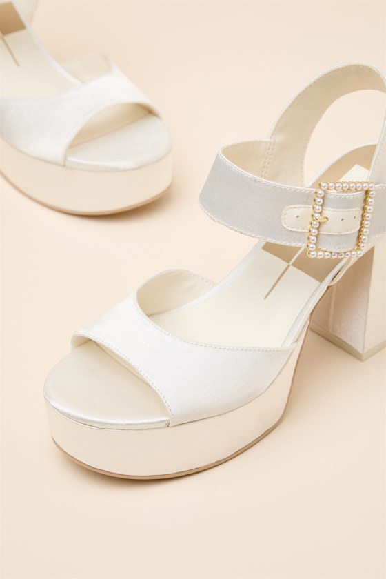 Bobby True White Satin Platform High Heel Sandals - thumbnail 4