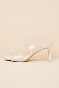 Icelyn Off White Satin High Heel Slide Sandals 1