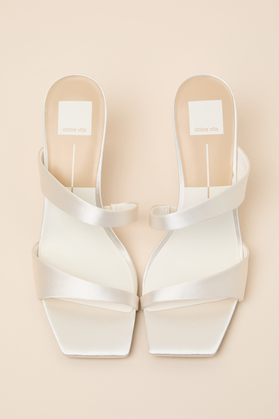 Icelyn Off White Satin High Heel Slide Sandals 2