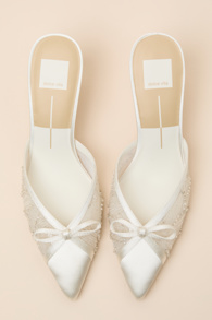 Emit Soft White Beaded Pointed-Toe Mule Pumps 1