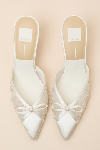 Emit Soft White Beaded Pointed-Toe Mule Pumps 1